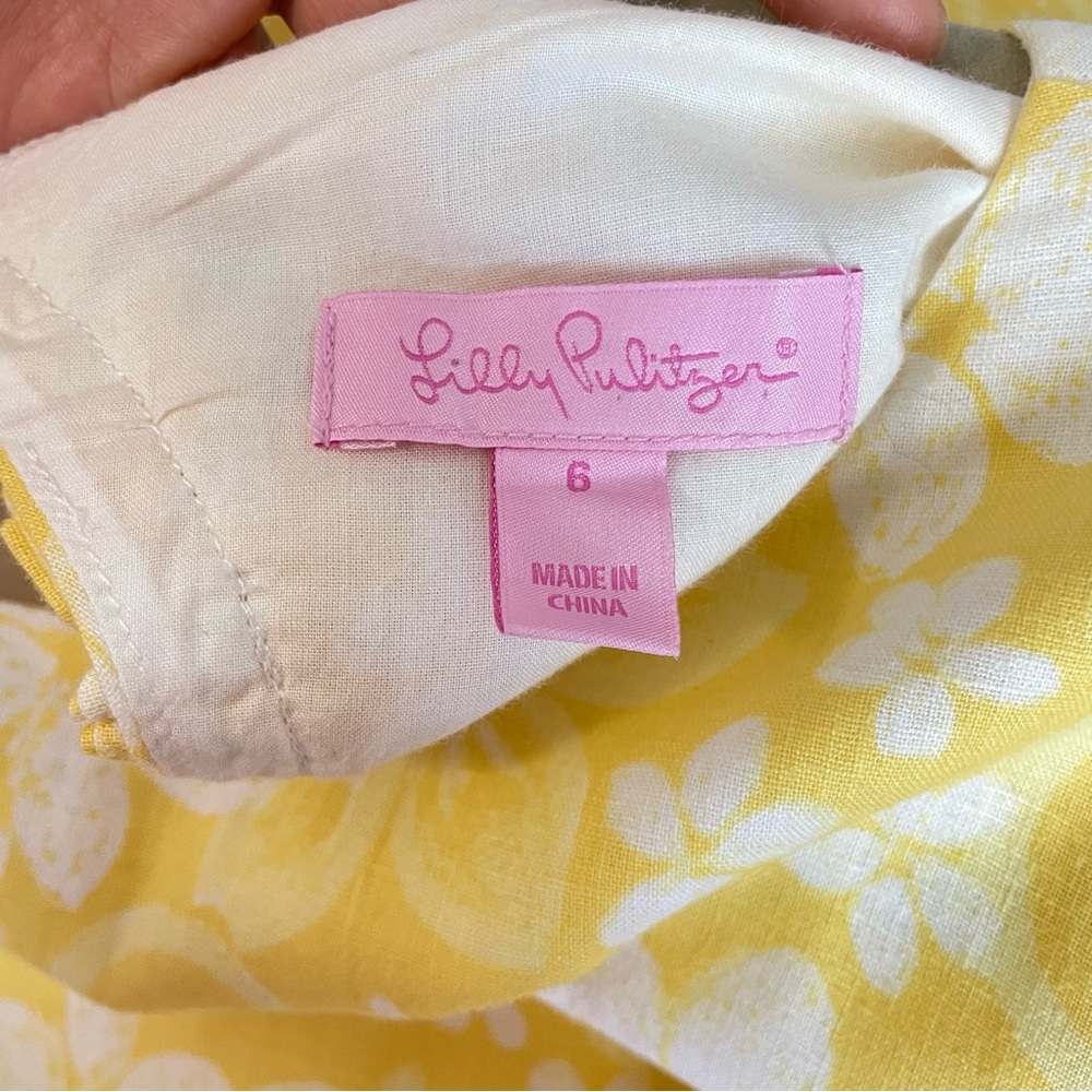 Lilly Pulitzer Linen Yellow Floral Ruffle Dress 6 - Picture 10 of 13